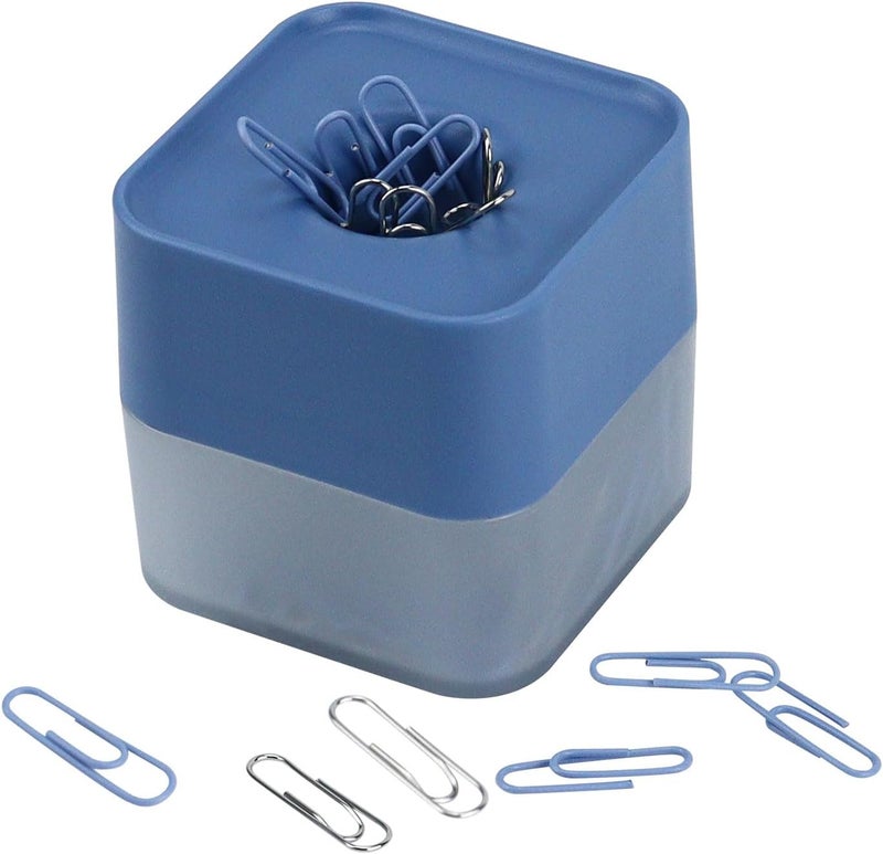 MultiBey New Two-color Paper Clips in Elegant Magnetic Frosted Square Clip Holder, 28mm, 130 Clips per Box (Sky Blue) - Image 1